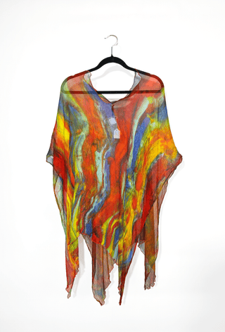 Multicolor Silk Poncho